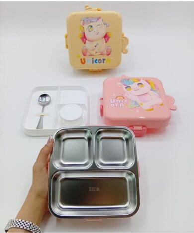 Alternative view of ظرف غذای Unicornطرح آب رنگی جدید-استیل-3بخشی(قاشق+ظرف ماست)1120میل-کد6597